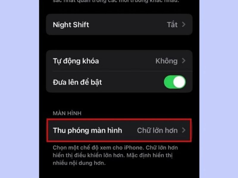 Điều chỉnh cỡ chữ và thiết lập thu phóng màn hình