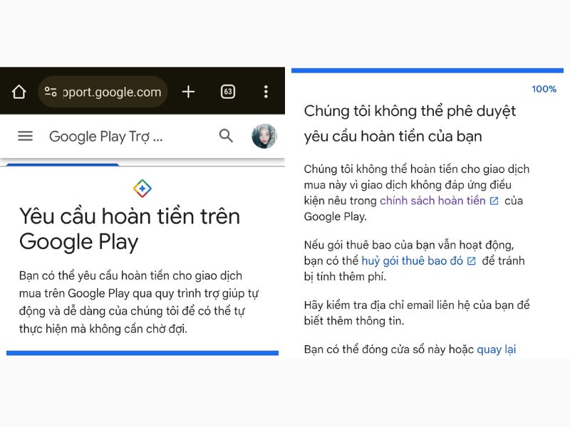 Điều kiện để yêu cầu hoàn tiền Google Play