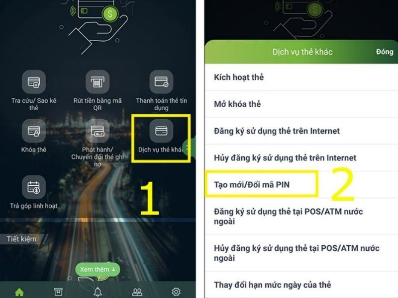 Đổi mã PIN thẻ ATM qua ứng dụng ngân hàng