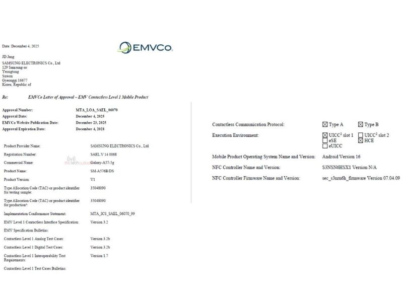 Galaxy A57 5G đạt chứng nhận EMVCO