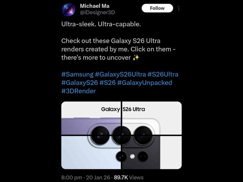Thông tin Galaxy S26 Ultra lộ ảnh render