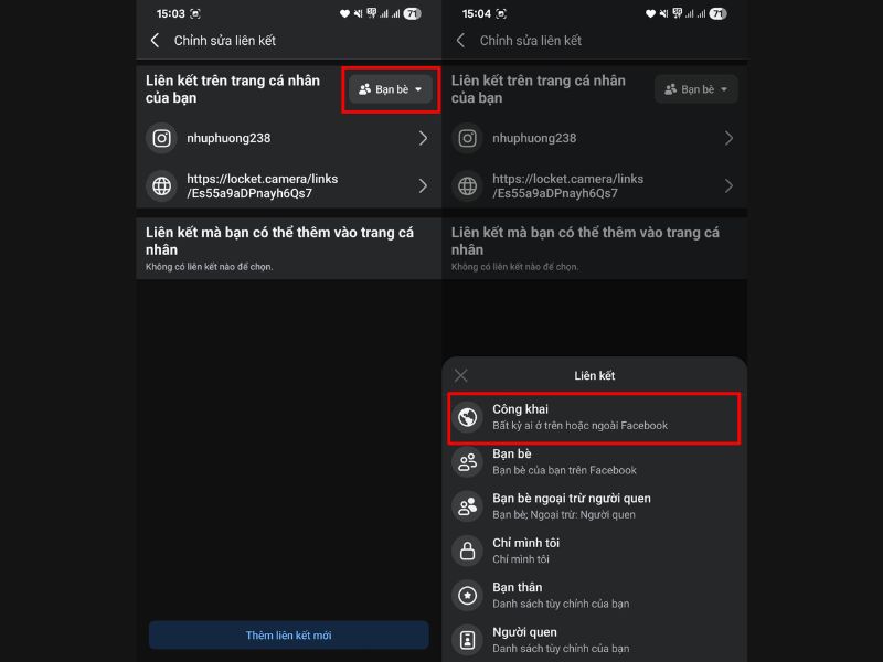 Chọn gắn link công kha để chia sẻ link Locket
