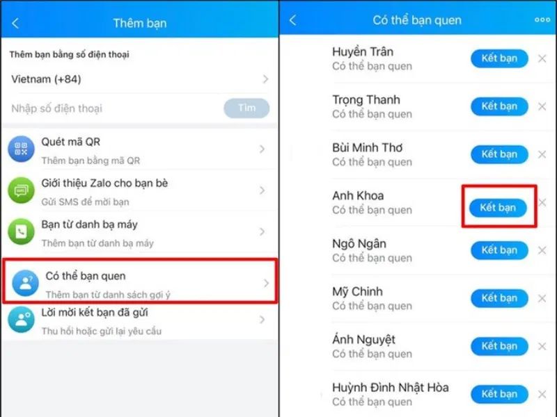 Gợi ý kết bạn từ Zalo (Có thể quen)