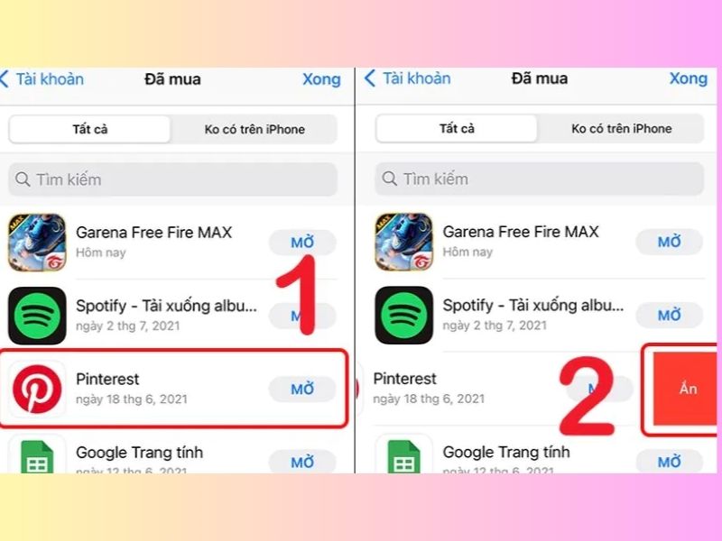 Các bước ẩn lịch sử ứng dụng đã mua trên App Store
