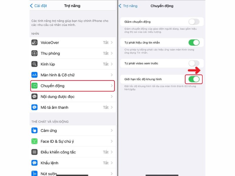 Các bước chỉnh tần số quét màn hình trên iPhone