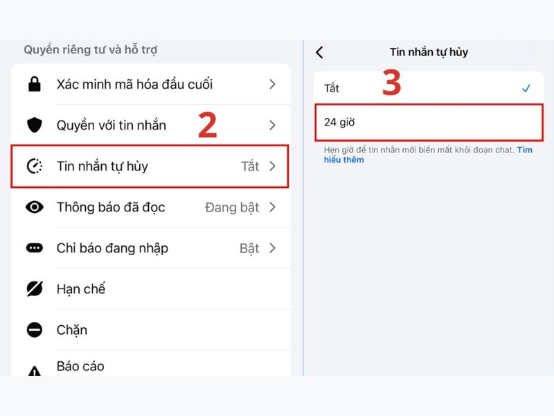 Các bước xem thông báo chụp màn hình Messenger