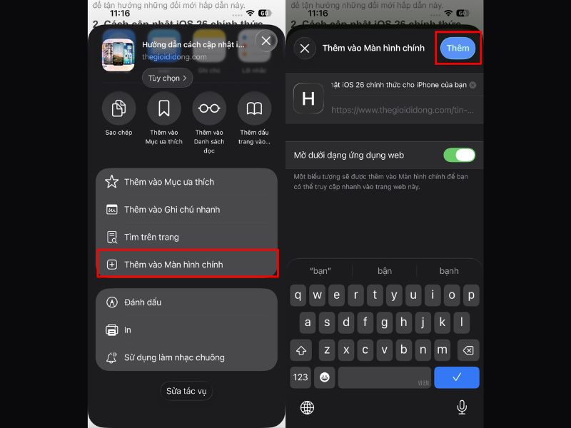 Cách đưa trang web ra màn hình hiển thị iPhone
