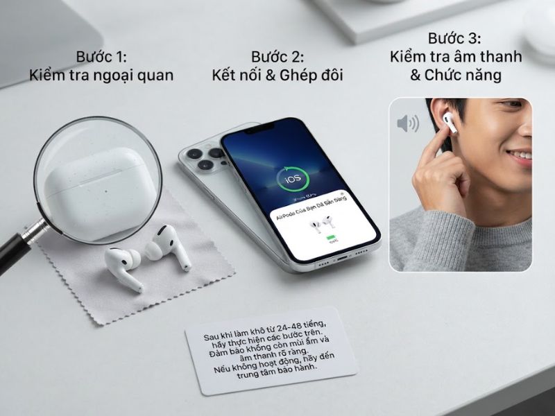 Hướng dẫn kiểm tra hoạt động của AirPods sau khi làm khô