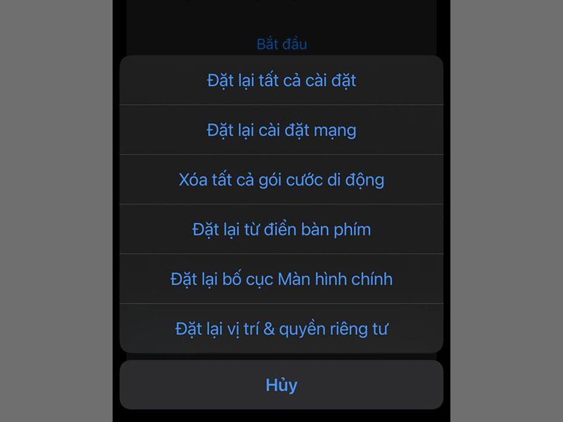 Đặt lại tất cả cài đặt