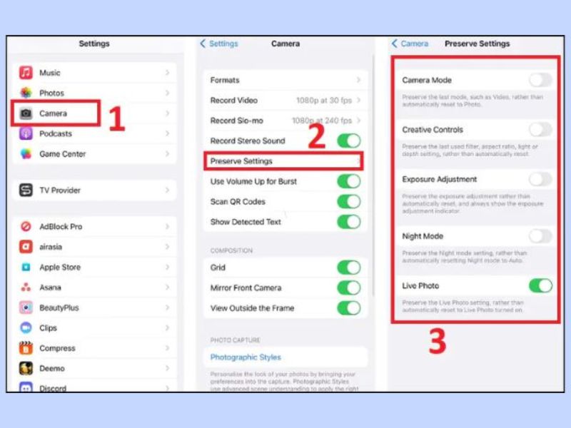 Khôi phục camera iPhone về mặc định