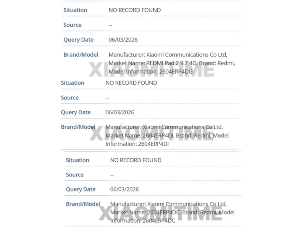 Lộ diện Xiaomi Redmi Pad 2 9.7 inch trên cơ sở dữ liệu GSMA