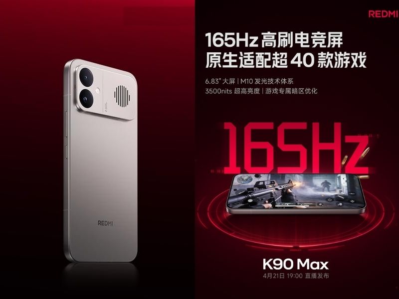 Redmi K90 Max sở hữu màn hình phẳng 6.83 inch, tần số quét 165Hz