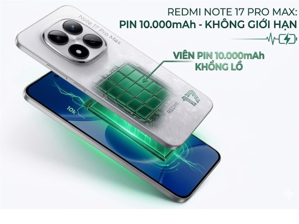 Redmi Note 17 Pro Max có viên pin dung lượng 10.000mAh