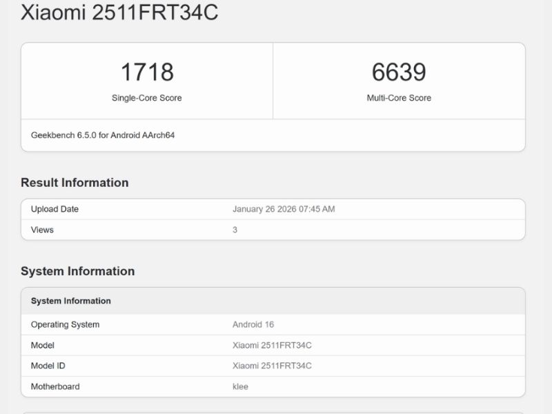 POCO X8 Pro lộ điểm Geekbench