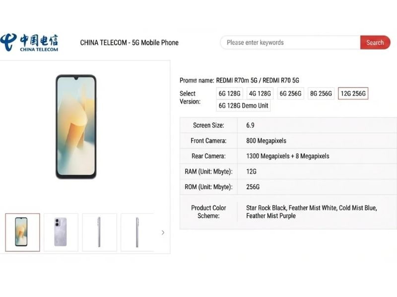 Redmi R70m lộ diện với cấu hình 5G, pin 6300mAh và giá rẻ hấp dẫn