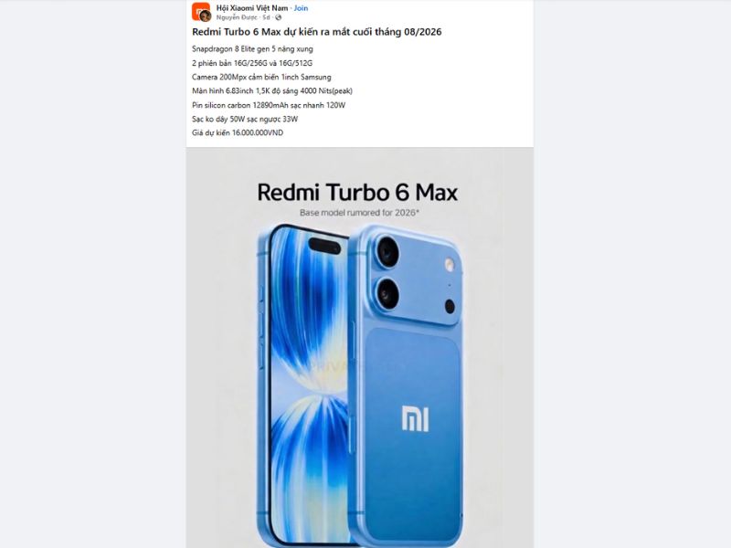 Redmi Turbo 6 Max lộ diện với cấu hình cực đỉnh