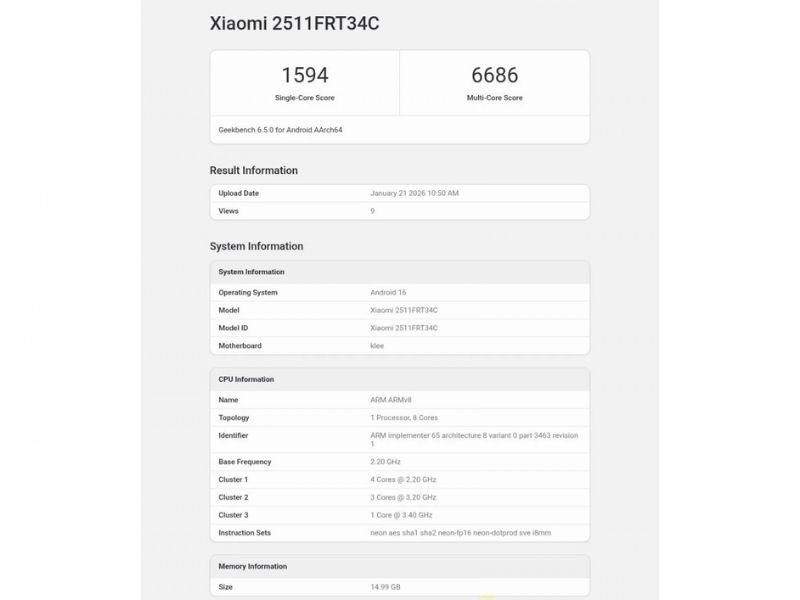 Hiệu năng Redmi Turbo 5 lộ diện trên Geekbench