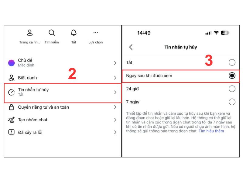 Sử dụng Vanish Mode để tin nhắn tự biến mất sau khi xem
