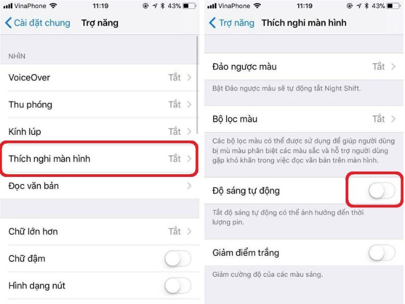 Tắt Độ sáng tự động trên iPhone