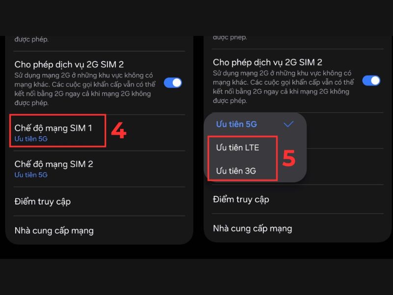 Hướng dẫn cách tắt 5G trên Samsung