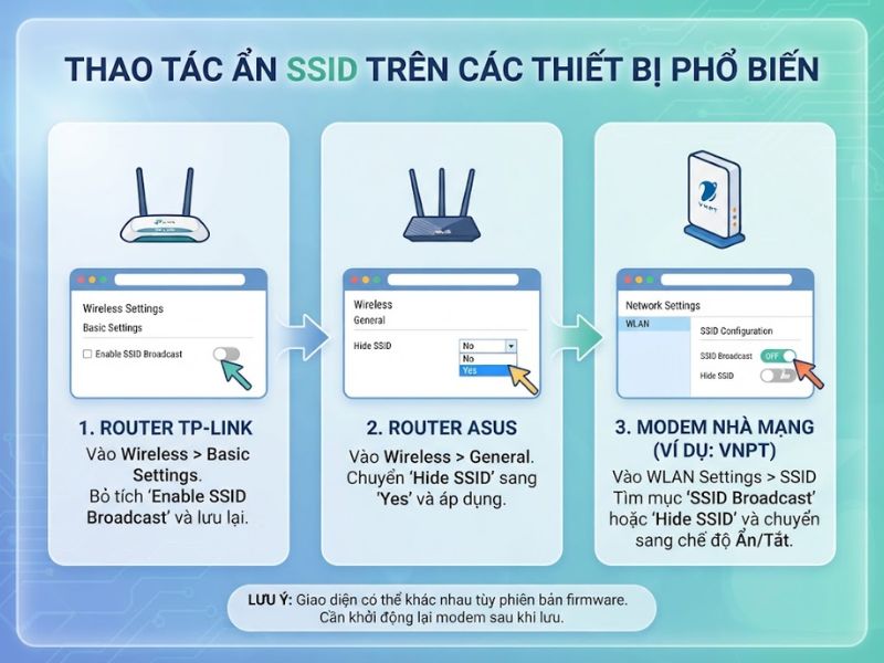 Thao tác ẩn SSID trên các thiết bị phổ biến