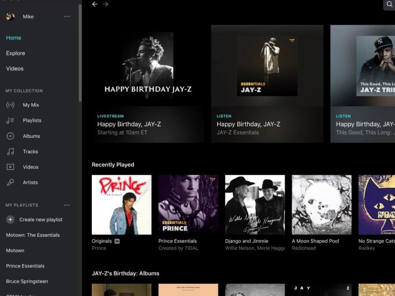 Giao diện của TIDAL