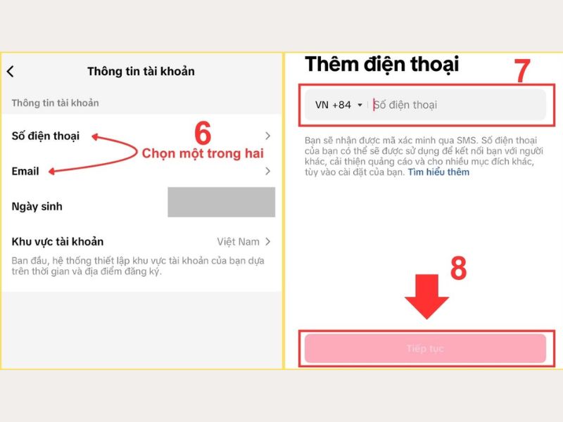 Nhập số điện thoại xác minh TikTok