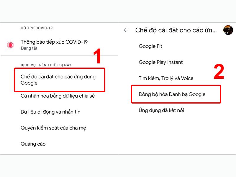 Danh bạ hiển thị trên Gmail