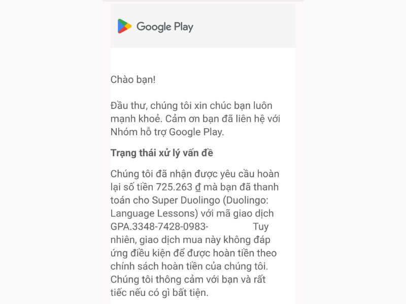 Xử lý yêu cầu hoàn tiền trên Google Play bị từ chối