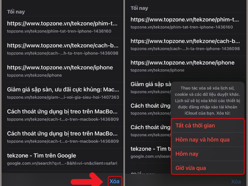 Xóa toàn bộ lịch sử Safari