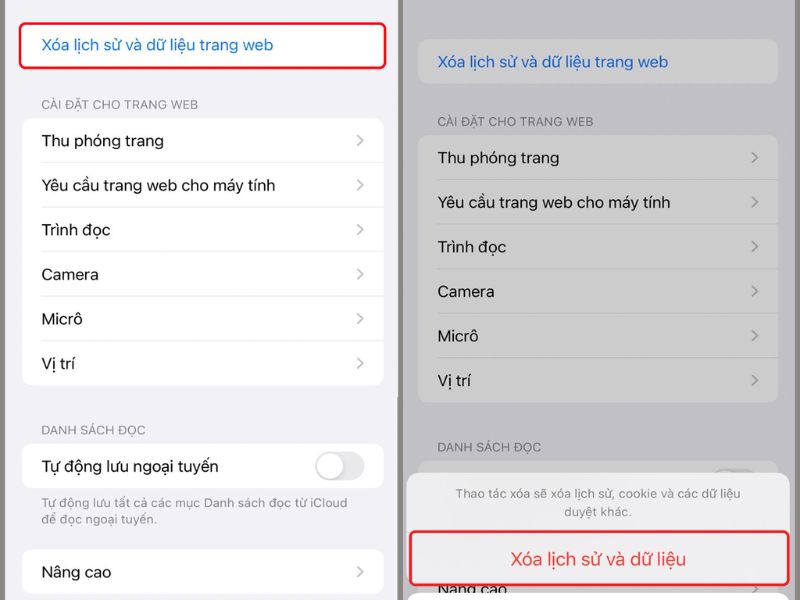 Xóa lịch sử trình duyệt tìm kiếm với Safari