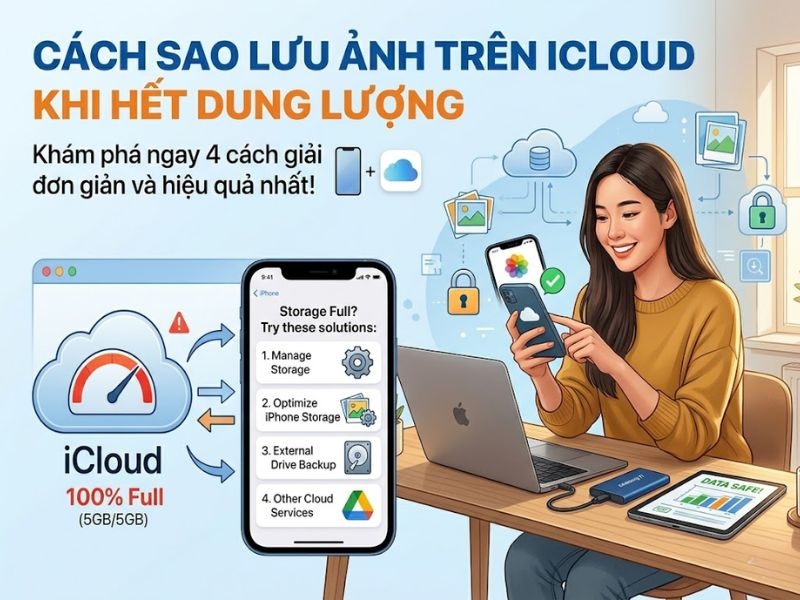 Cách sao lưu ảnh trên iCloud khi hết dung lượng cực dễ