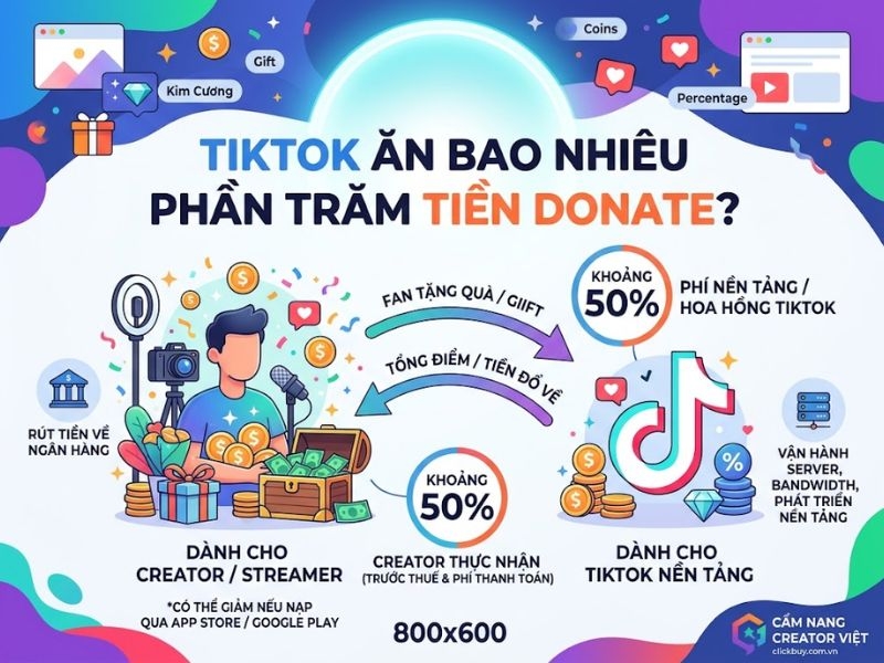 TikTok ăn bao nhiêu phần trăm tiền donate mới nhất?