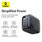Bộ sạc nhanh hiệu Baseus EnerCore CJ11 with Retractable Cable 2C 45W US JP - Màu đen-60234
