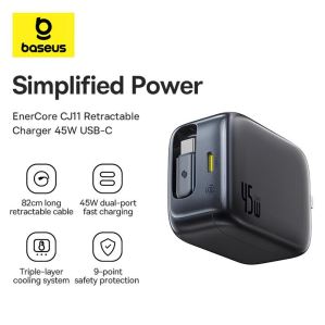Bộ sạc nhanh hiệu Baseus EnerCore CJ11 with Retractable Cable 2C 45W US JP - Màu đen
