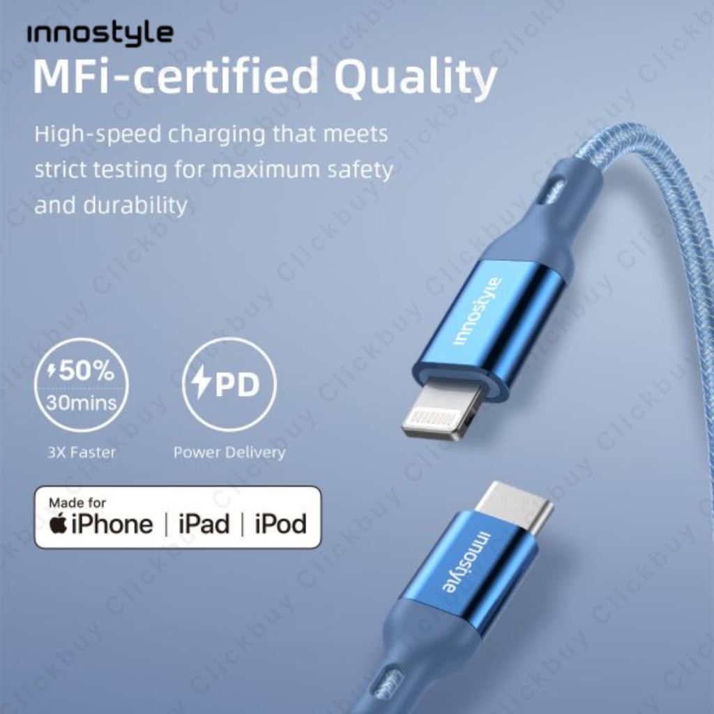 CÁP IPHONE INNOSTYLE POWERFLEX USB-C TO LIGHTNING MFI 1.5M 20/30/60W-55197