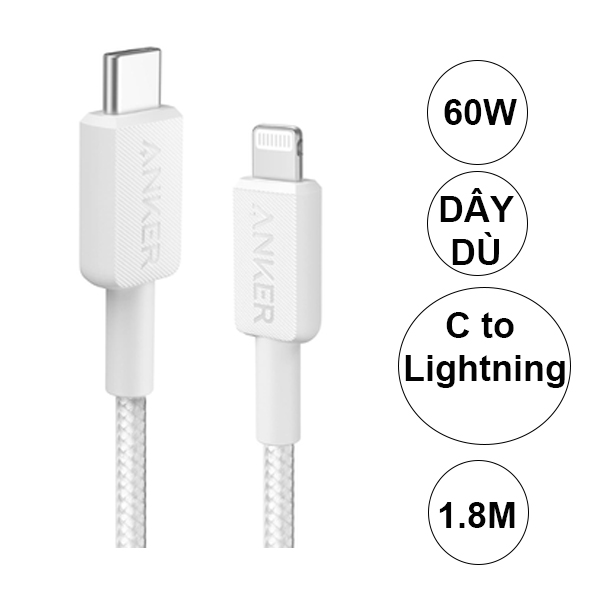 Cáp sạc Anker 322 C-L 1.8m 20w A81B6 ( chuẩn MFI)