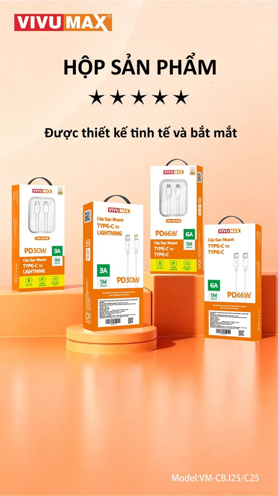 Cáp sạc nhanh Vivumax C25 C to C 66W-60918
