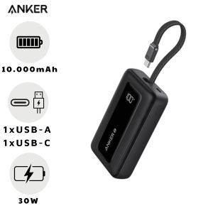Pin dự phòng Anker Zolo 10000mah 30W 1A1C Tích Hợp Cáp Type-C A1688